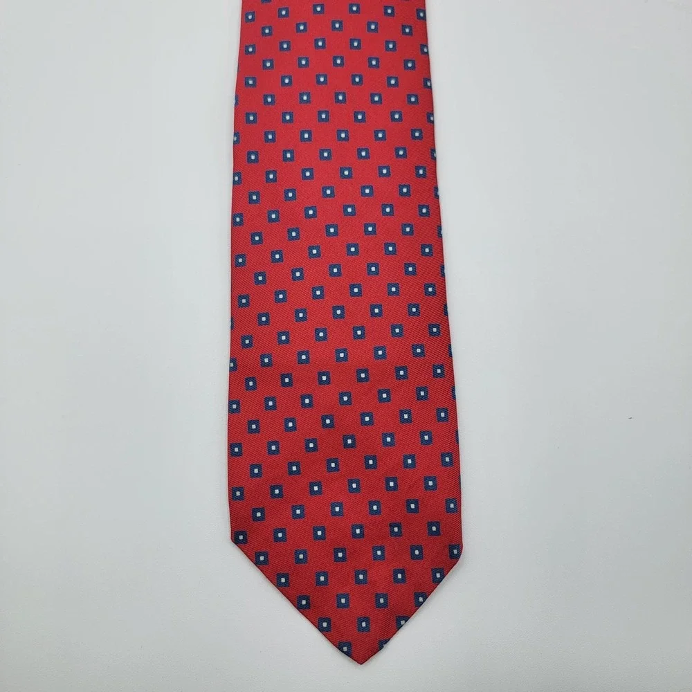 Vintage Brooks‎ Brothers Makers Silk Red Blue Geometric Black Label Necktie Tie